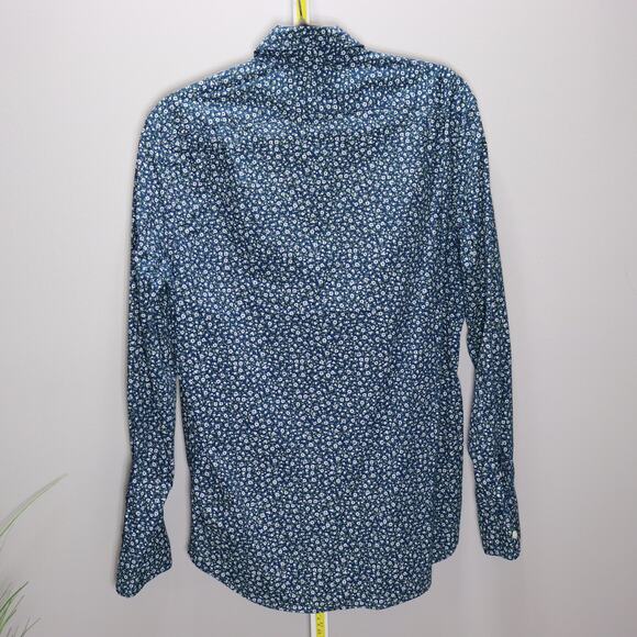 J.Crew Flex Washed Slim Shirt Medium Blue Floral Print - Picture 2 of 4